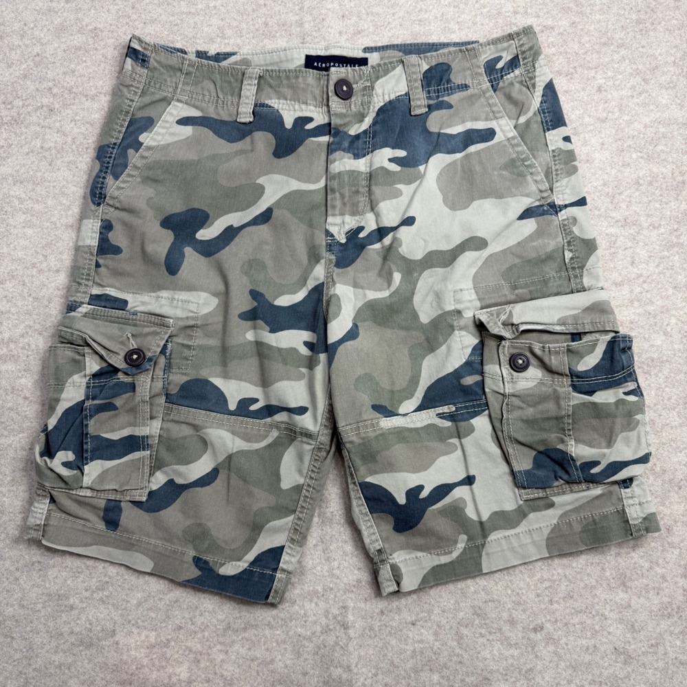 Aeropostale Mens Camo Cargo Shorts Green Grey Camouflage Size 30 Utility Casual